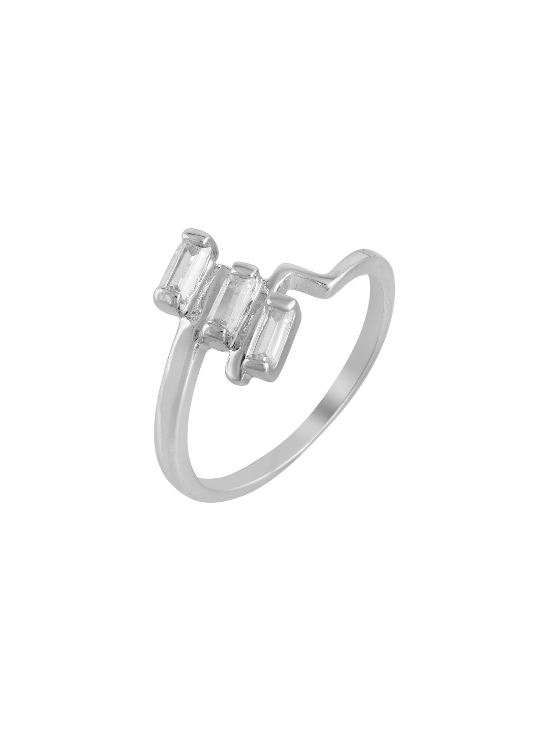 White Gold (Rhodium) triple Baguette stone Styloish Fashion finger ring