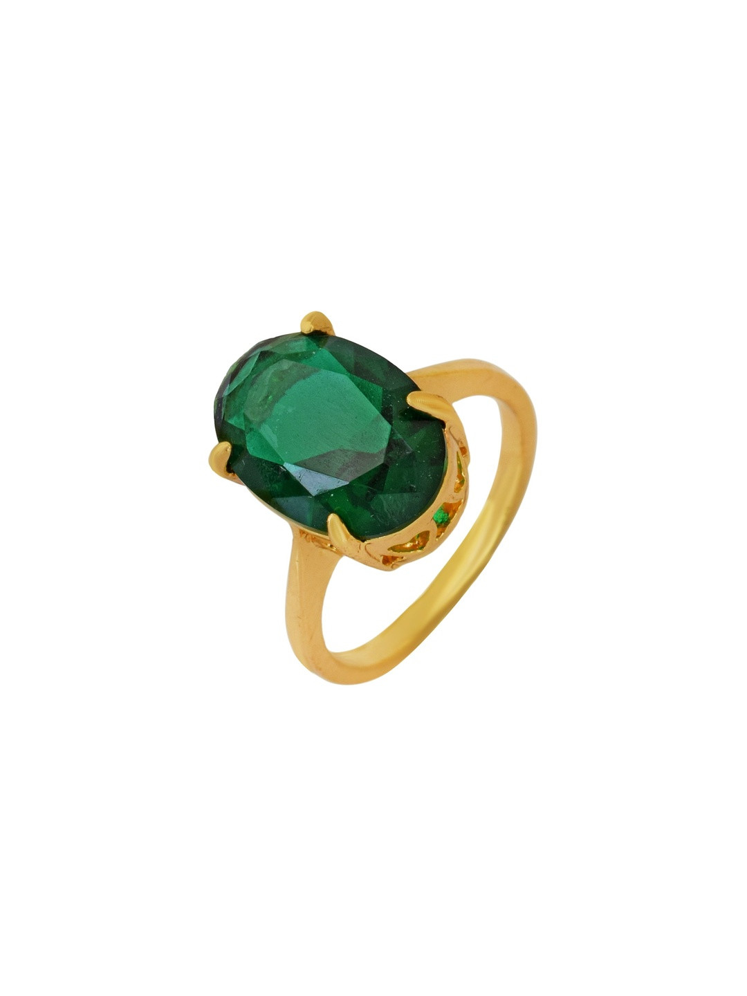 Brass Goldplated Highcrown Imitation Emerald fingerrring
