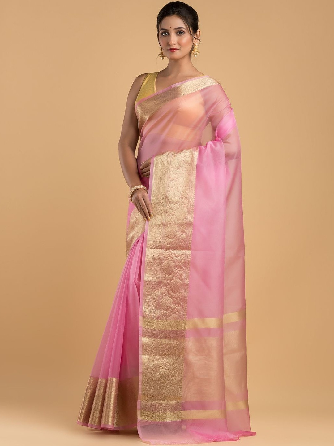 Silk Petalss MANYA Solid Woven Design Zari Organza Saree