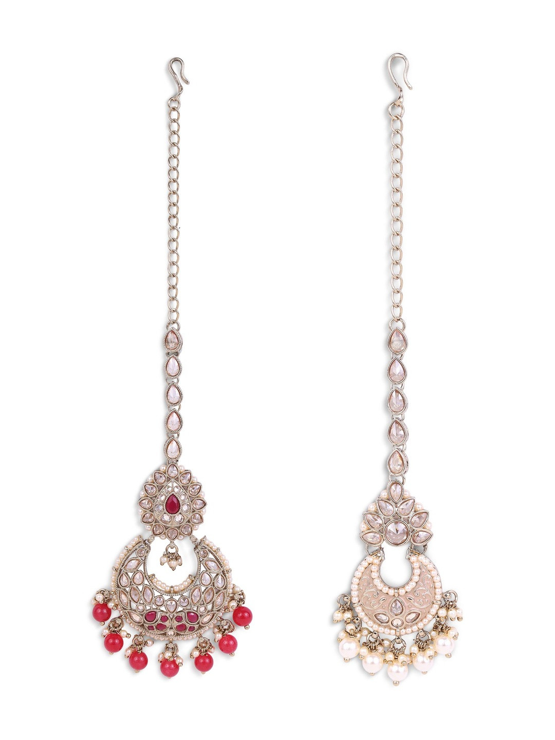 SALONI FASHION JEWELLERY Chandelier Shape Silver Gold Plated Set of 2 Combo Maang Tikka