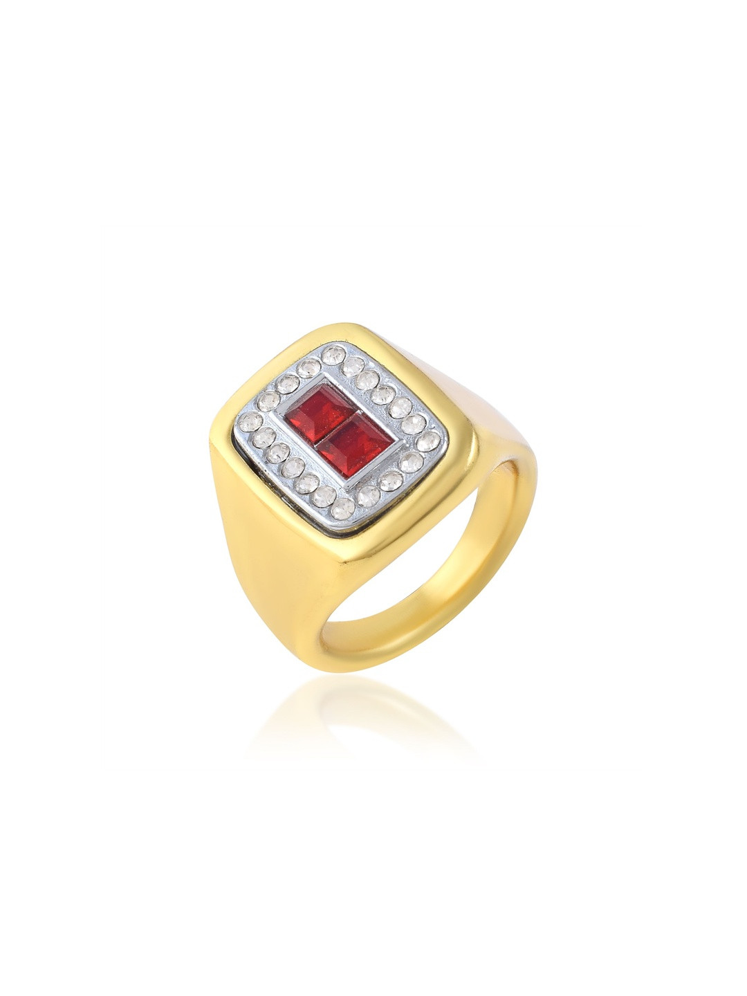 Micron Gold plated Heavy Pure Brass Ruby & American Diamonds fingerring