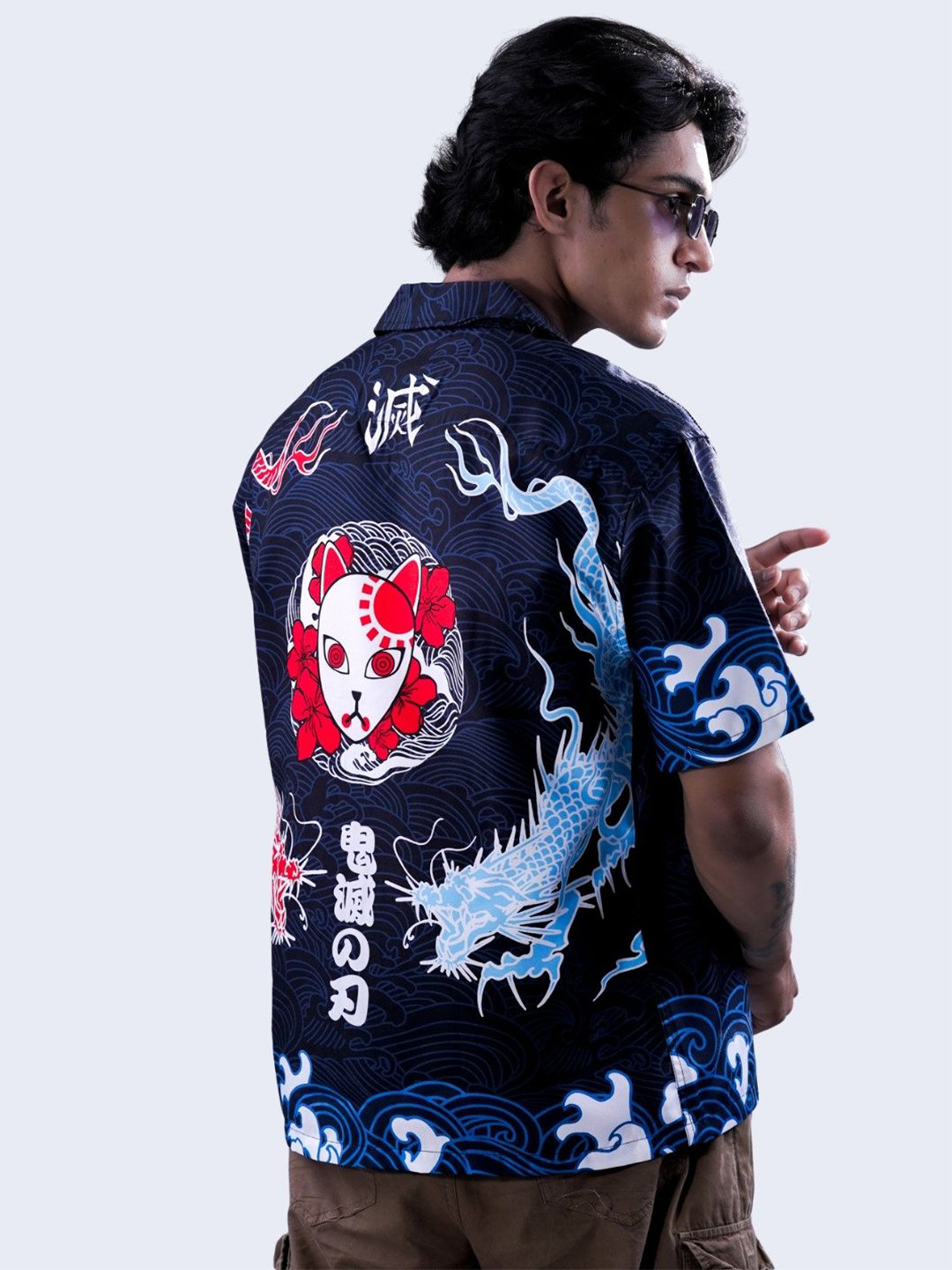 Fans Army Men Oversized Fit Graphic Printed Cuban Collar Casual Shirt