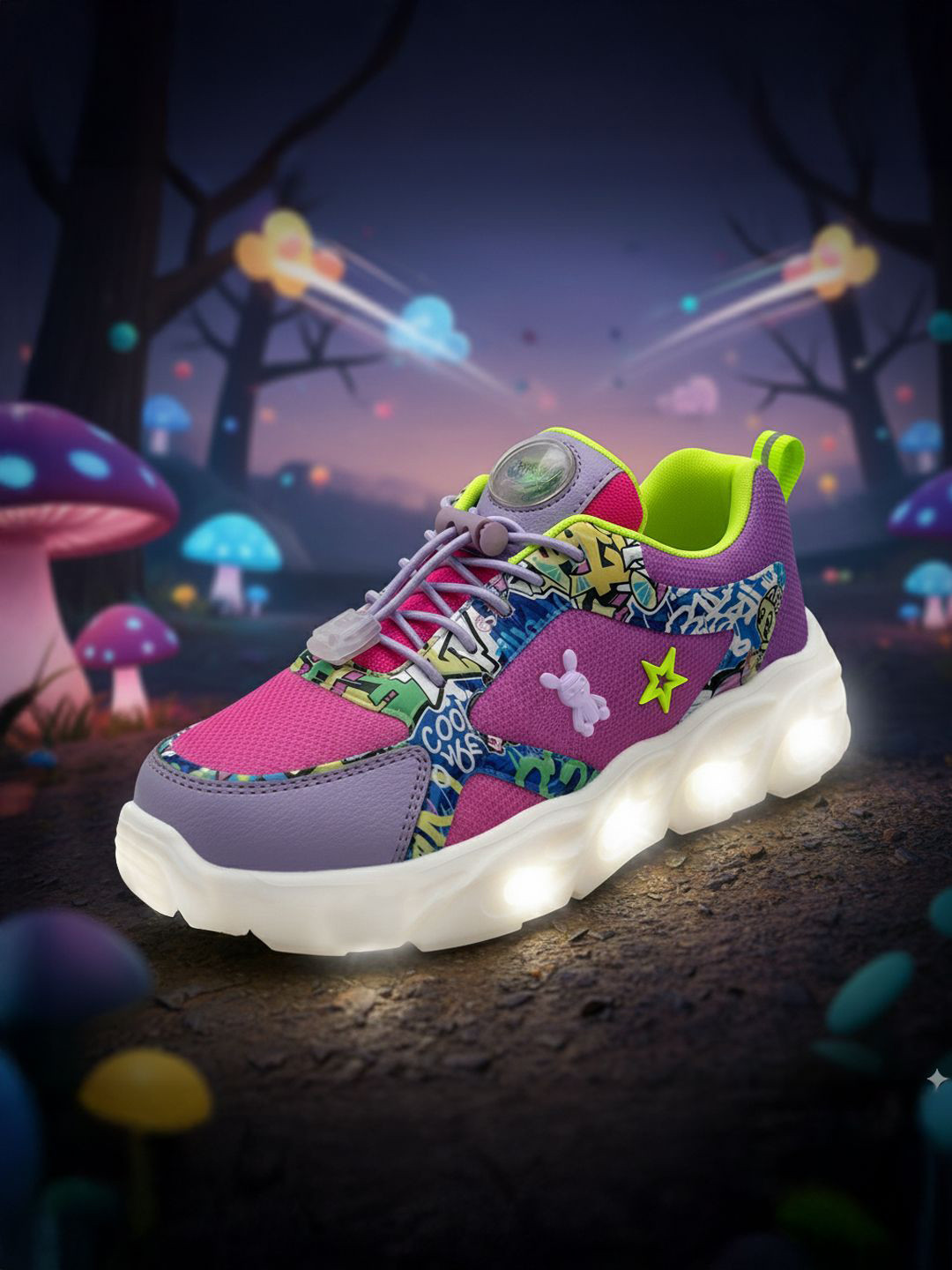Hopits Girls Grafitti Print LED Light-Up Sneakers