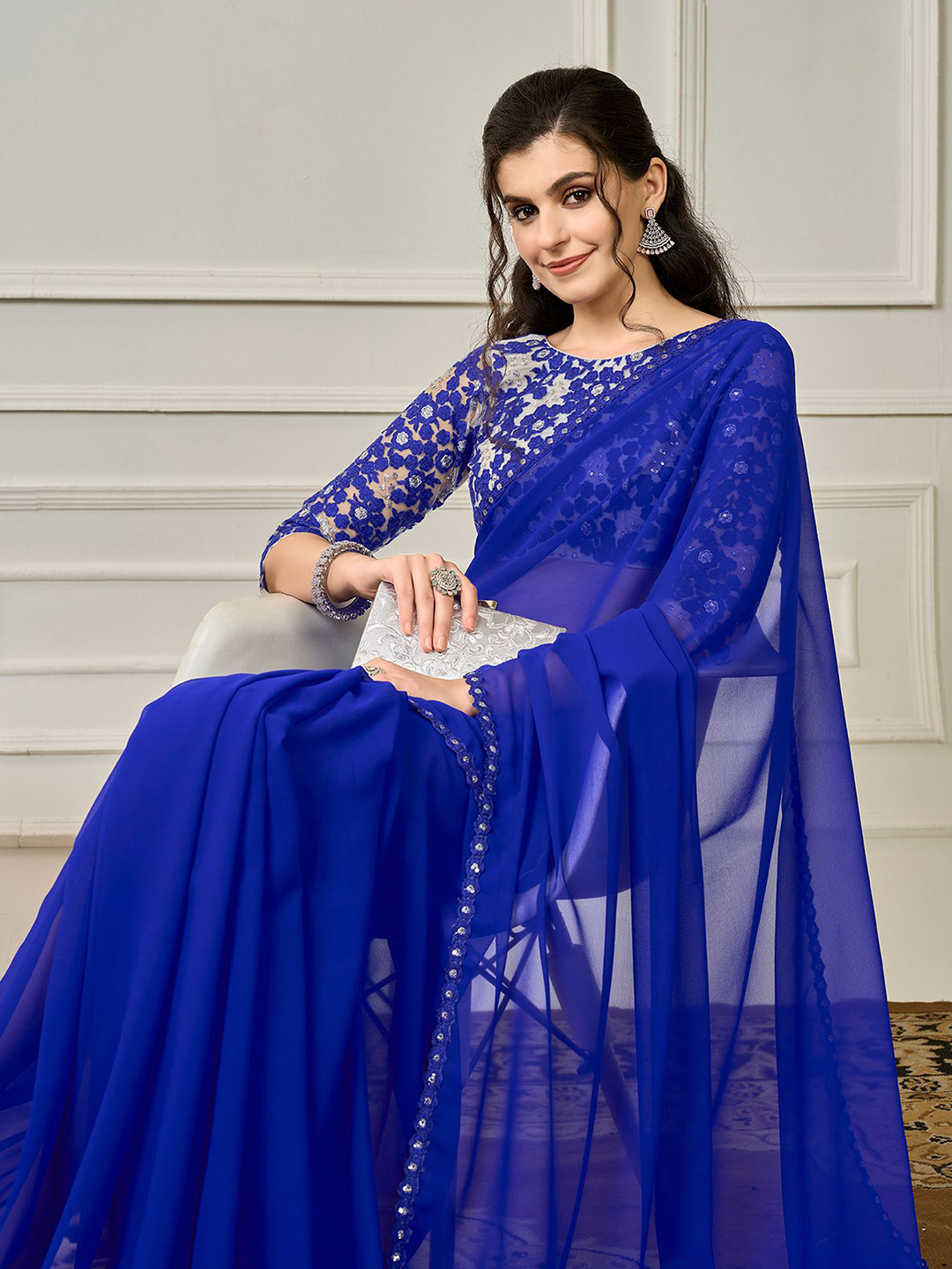 House of Pataudi Sequin Embellished Border Saree With Unstitched Blouse