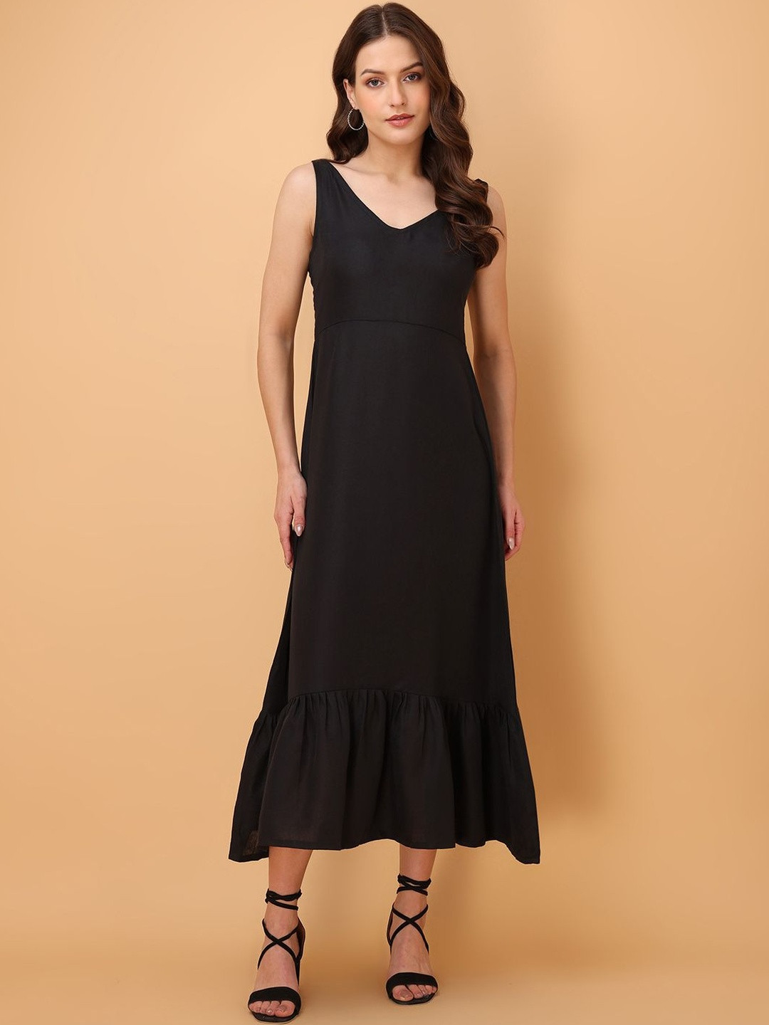 Women Solid Black A-Line Dress