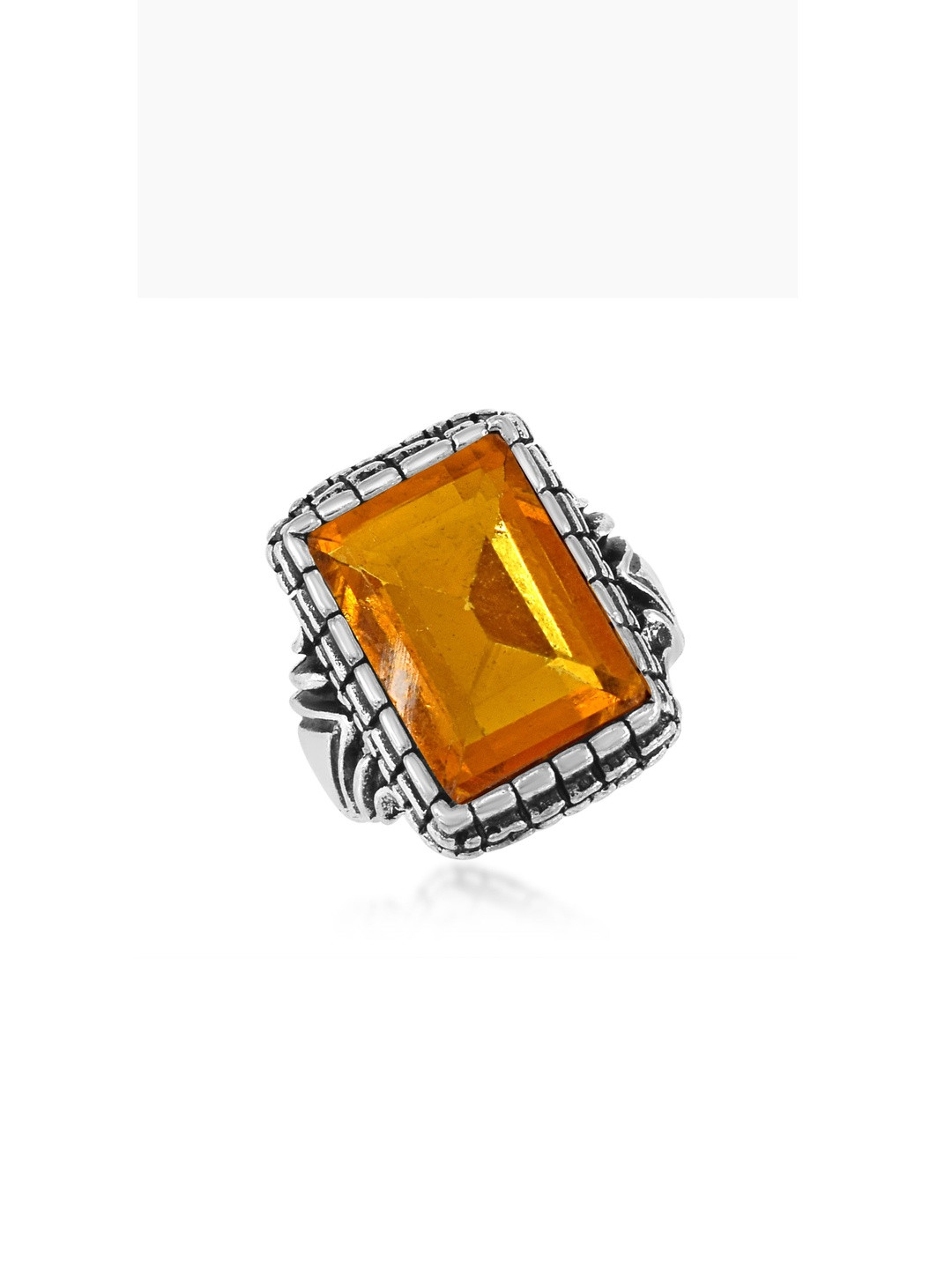 Brass Antique Oxidised Silverplated Faux Yellow Sapphire Pukhraj finger ring