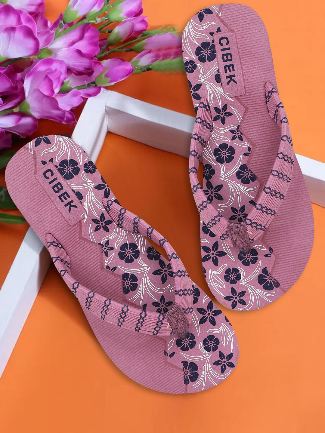 CIBEK Women Floral Printed Thong Flip-Flops With Soft Cushioning & Anti-Skid Sole