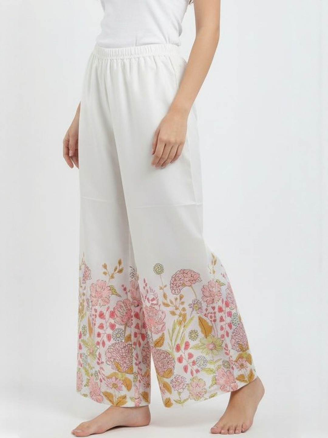 KIROTO Women Wide Leg Printed Knitted Palazzos