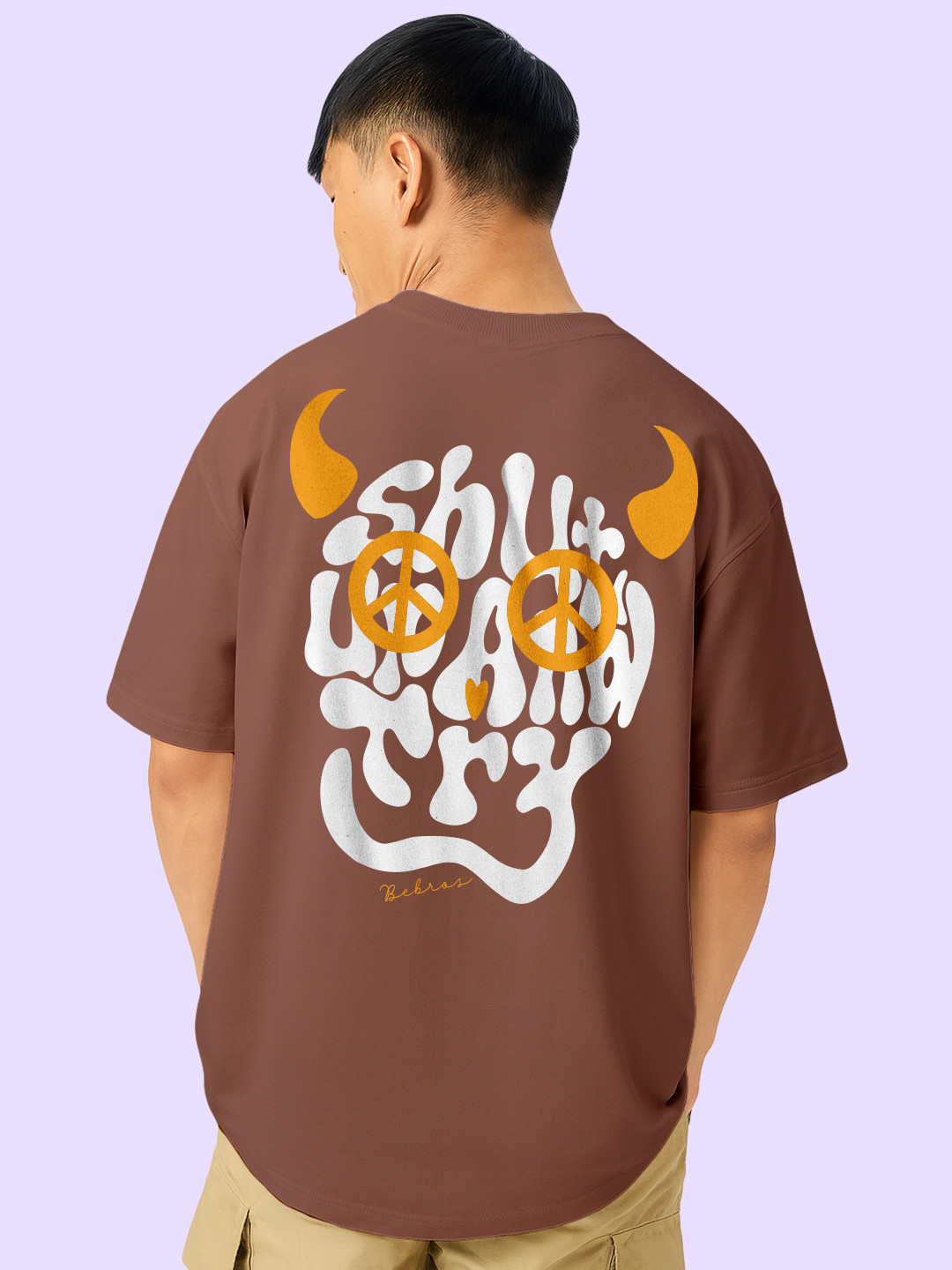 BLISSINK Typography Printed Drop-Shoulder Sleeves Oversized Cotton T-shirt