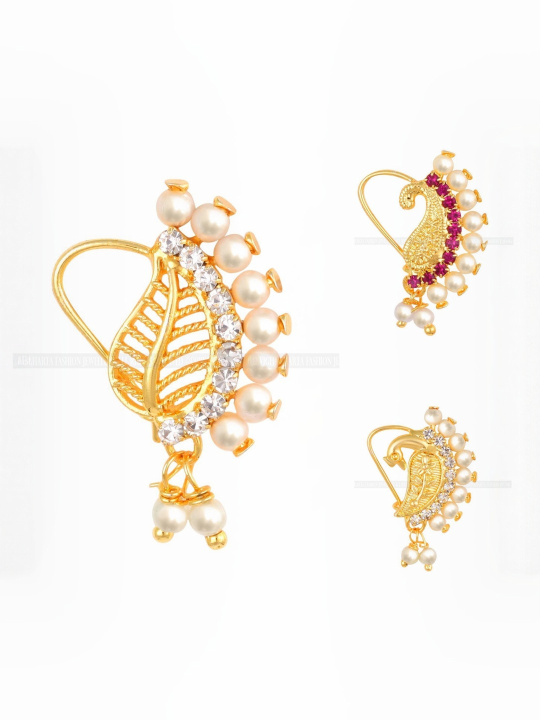 VIVASTRI Women Set Of 3 Gold Plated Nath Nose Pins