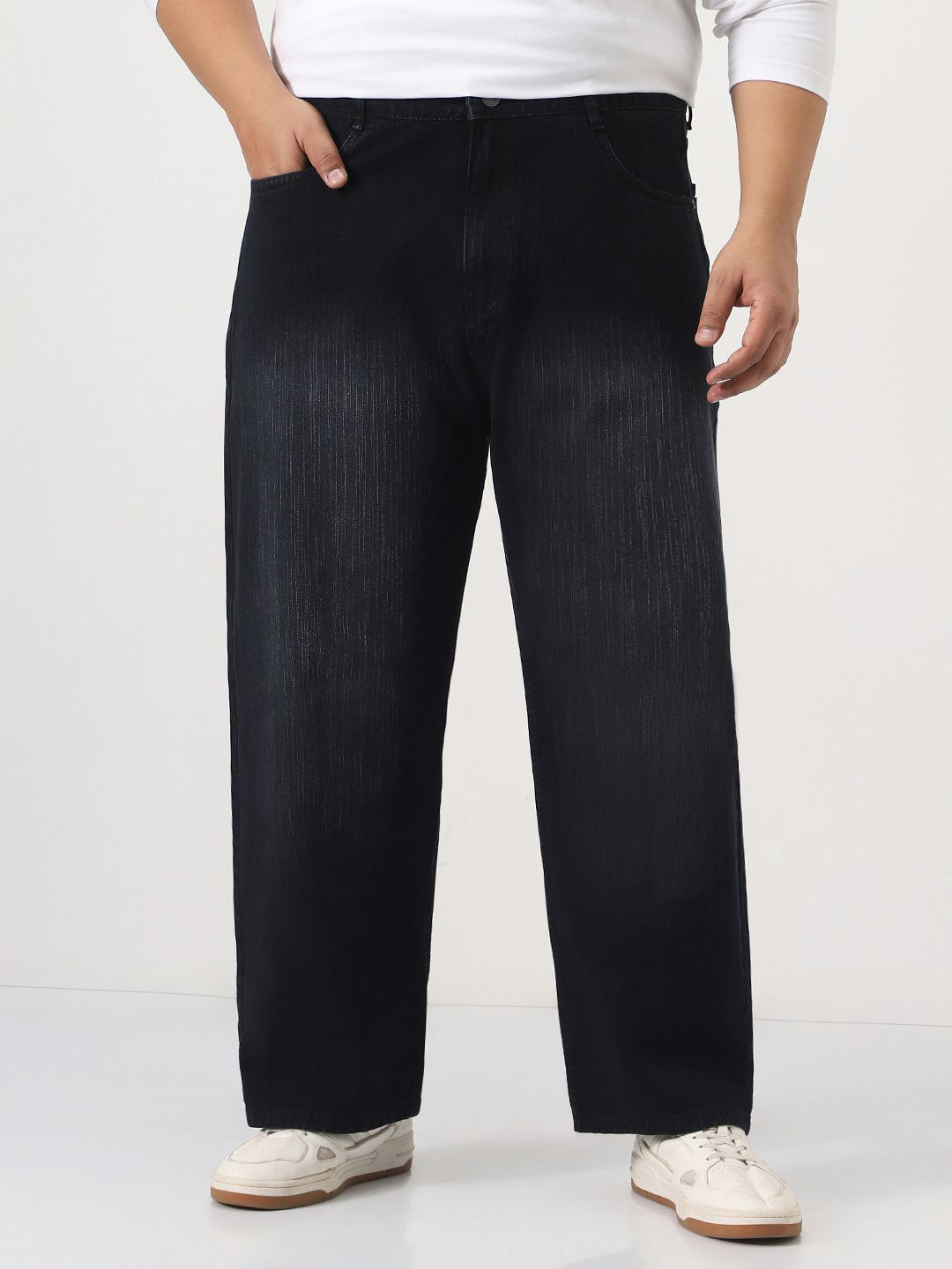 Urbano Plus Men Black Loose Baggy Fit Washed Denim Non-Stretchable Denim Jeans
