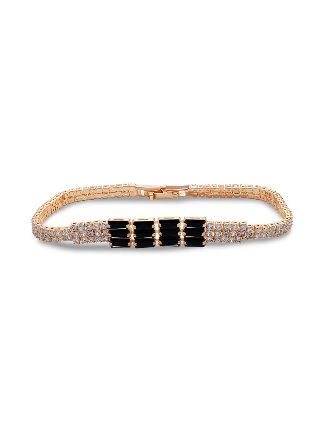 THE OPAL JEWELS Rose Gold-Plated Cubic Zirconia Studded Link Bracelet