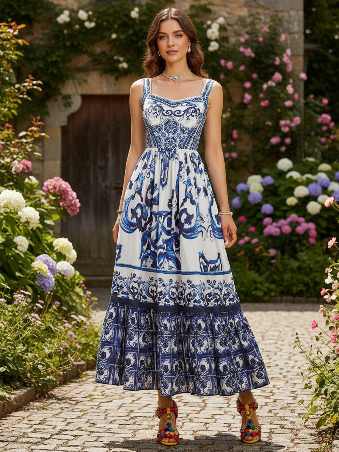 all about you Bohemian Printed Gathered or Pleated Fit and Flare Maxi Dress