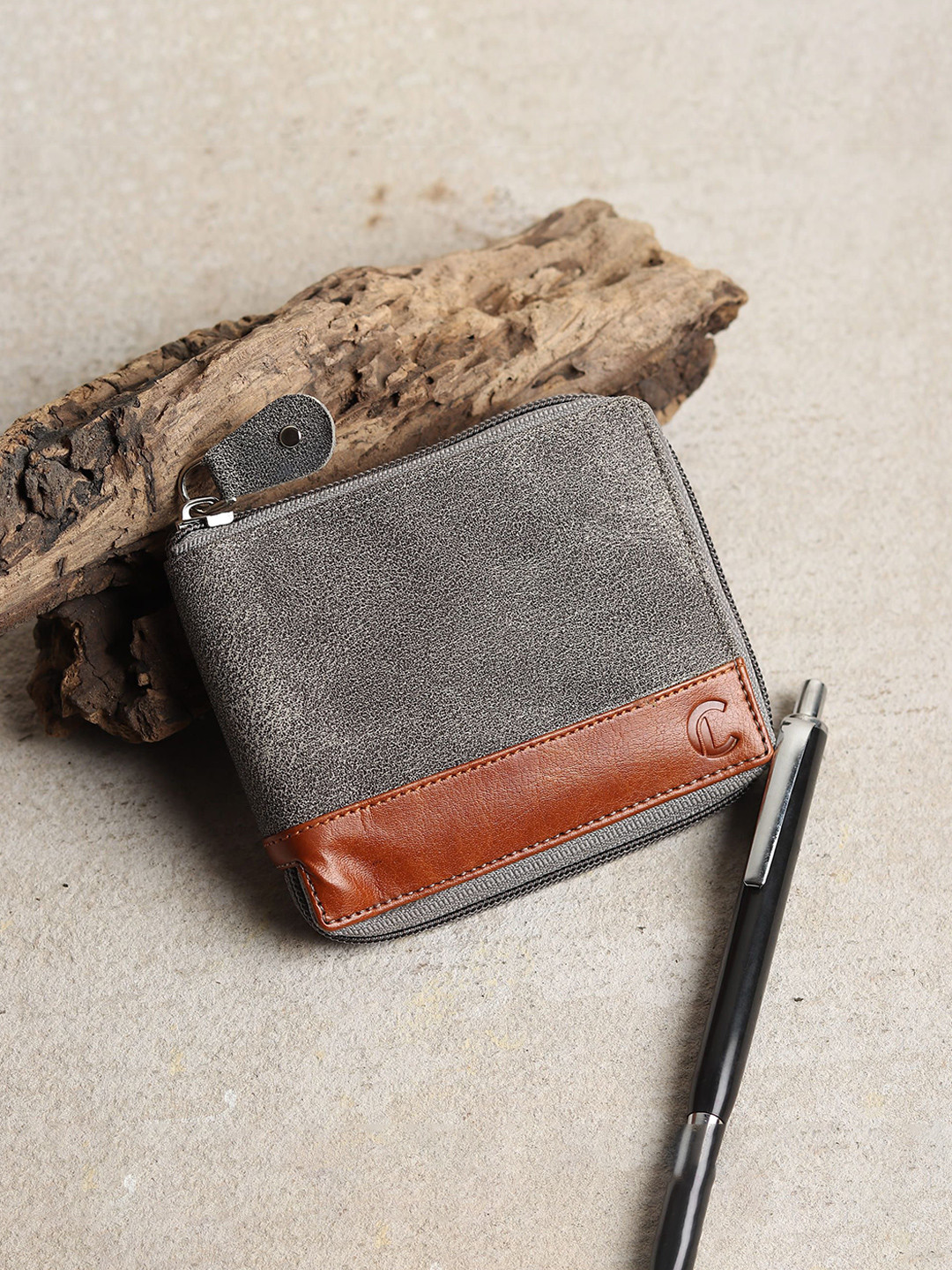 JND Men Self Design Short Zip Around Wallet