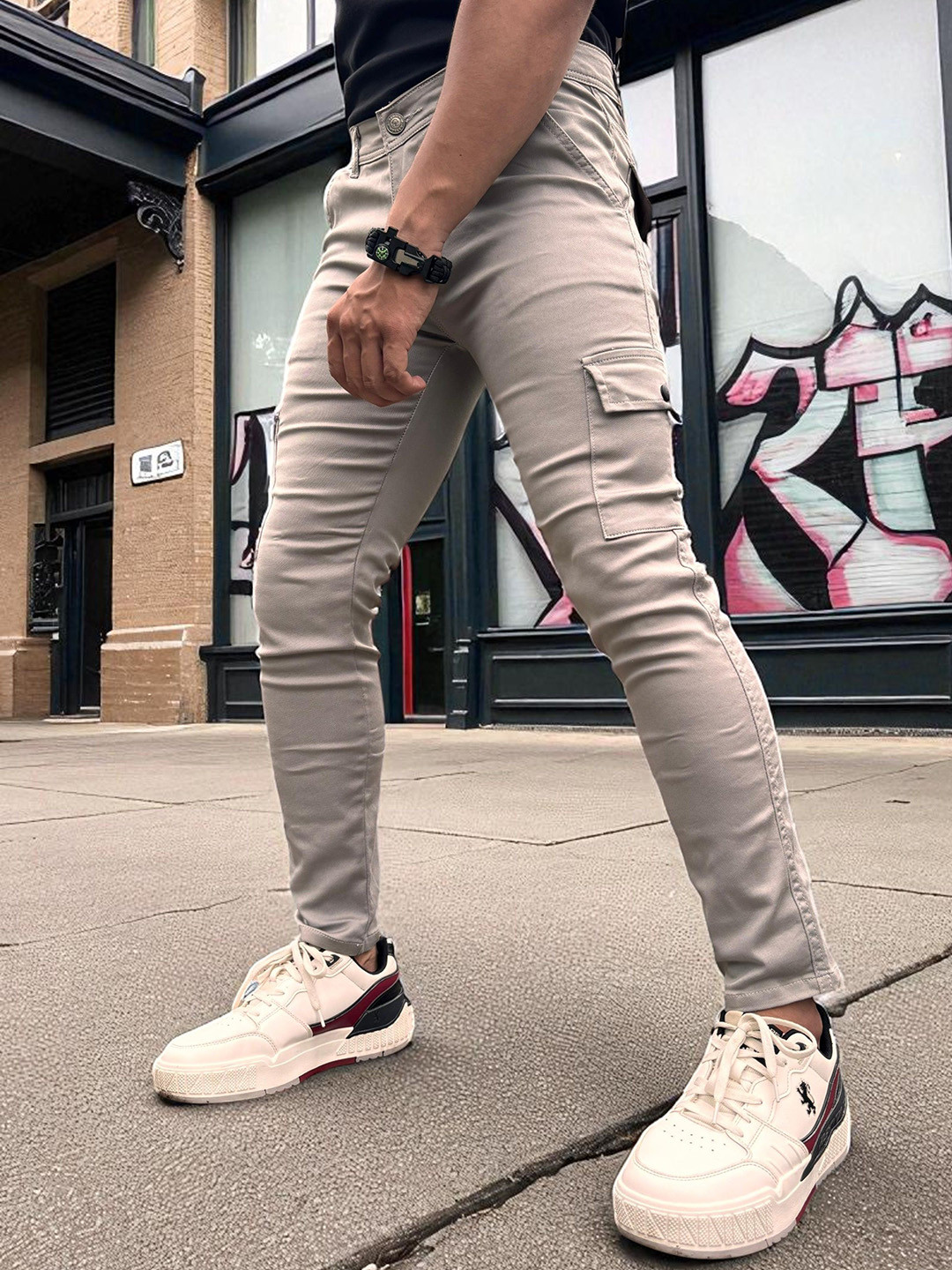 styzon Men Jean Slim Fit Mid-Rise Cargo Styles Stretchable Jeans