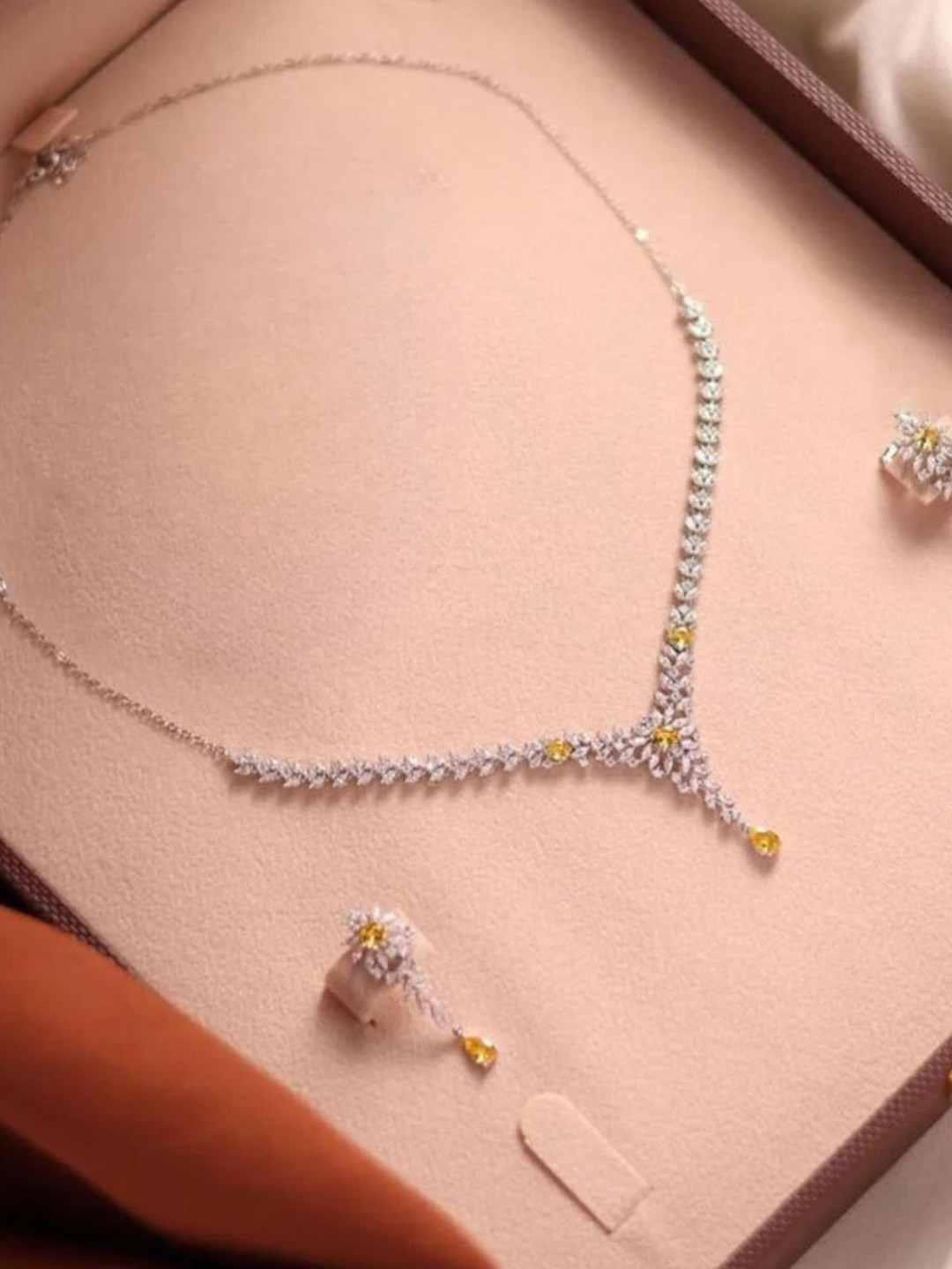 Zarkan Rhodium-Plated 925 Hallmark Sterling Silver American Diamond Studded Jewelry Set