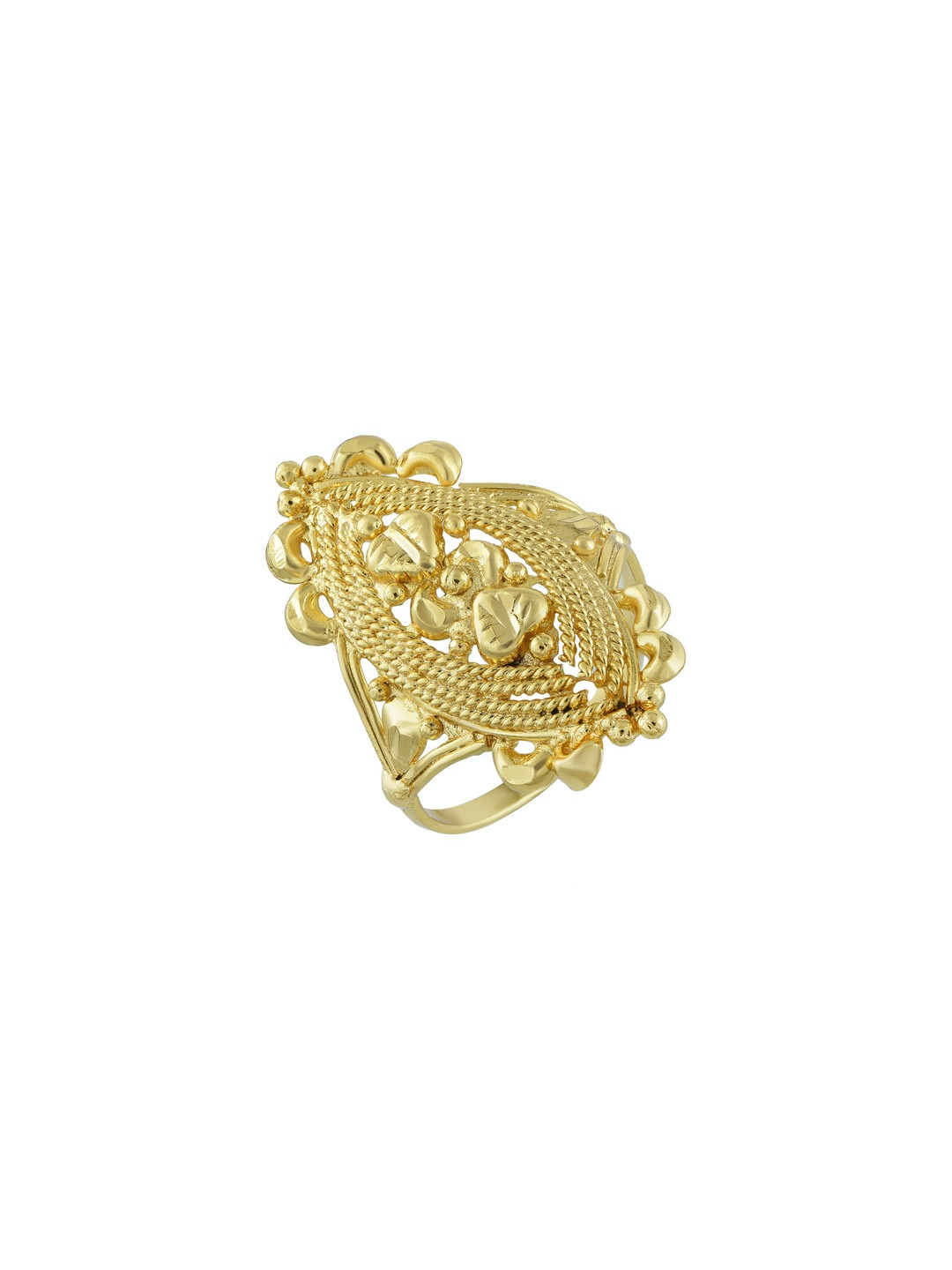 DZINETRENDZ Unisex Gold-Plated Filigree Marquise Shape Finger Ring