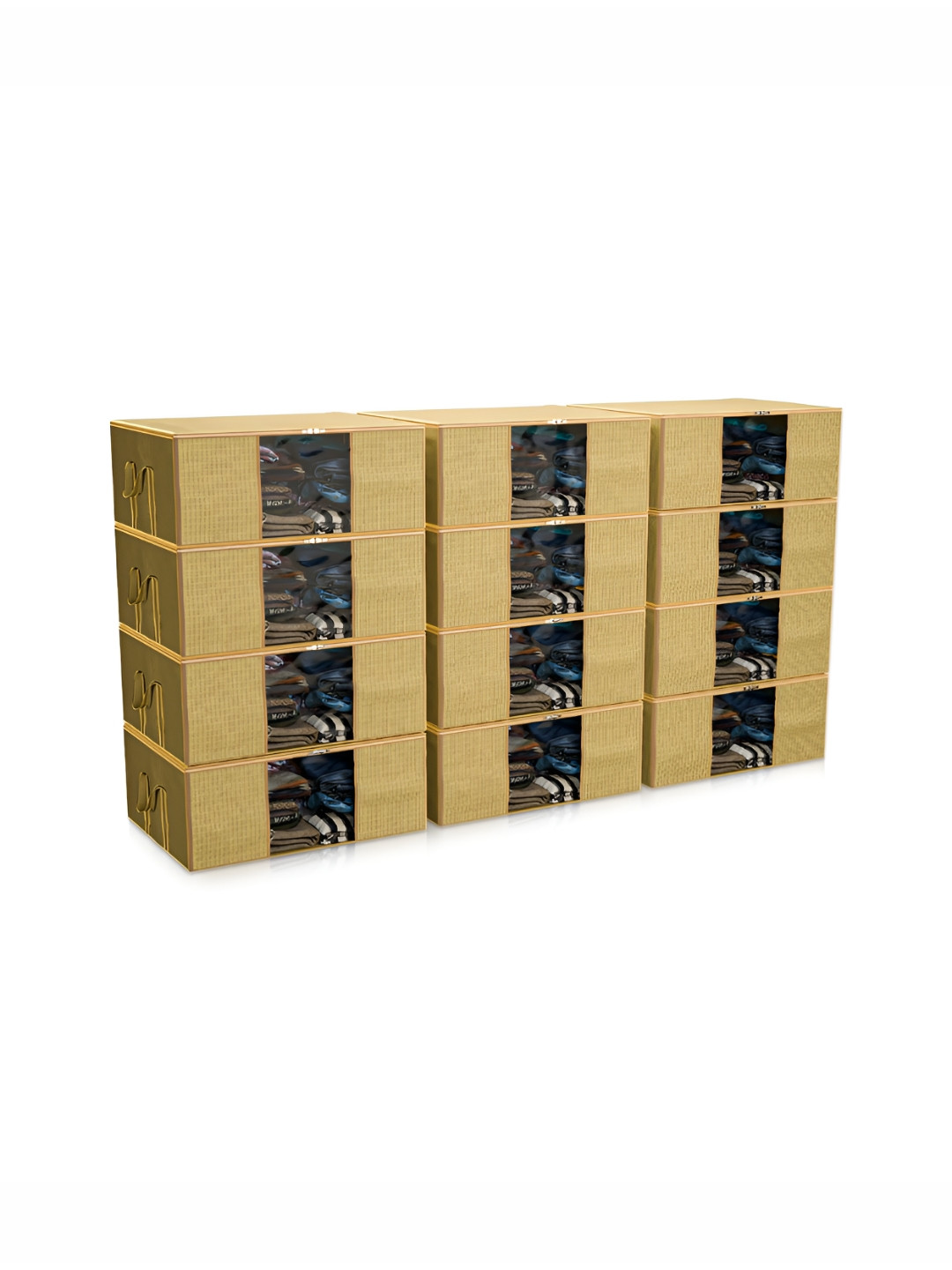 Aura Gold-Toned 12 Pieces Self Design Blanket Covers Organisers