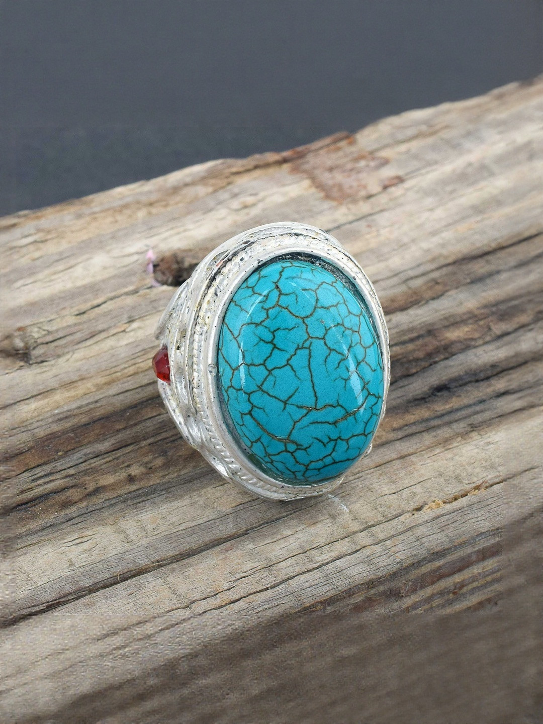 Brass Silver Plated Turquoise Finger Ring