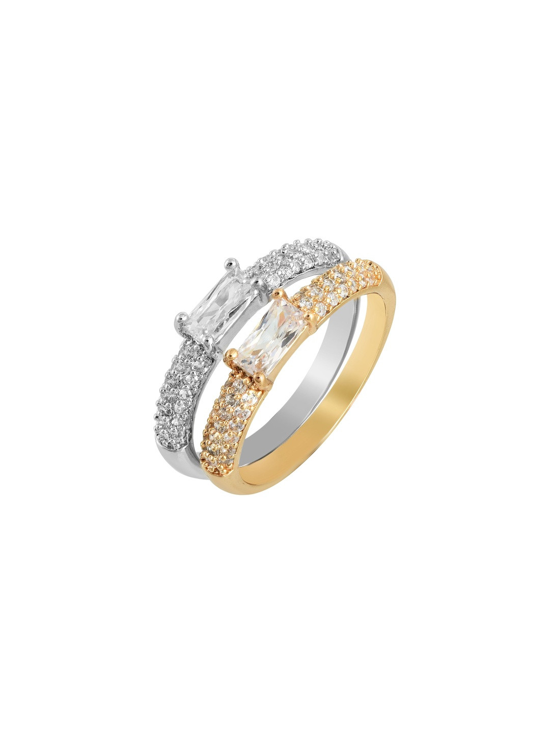 Yellow and White Gold, CZ combo finger ring