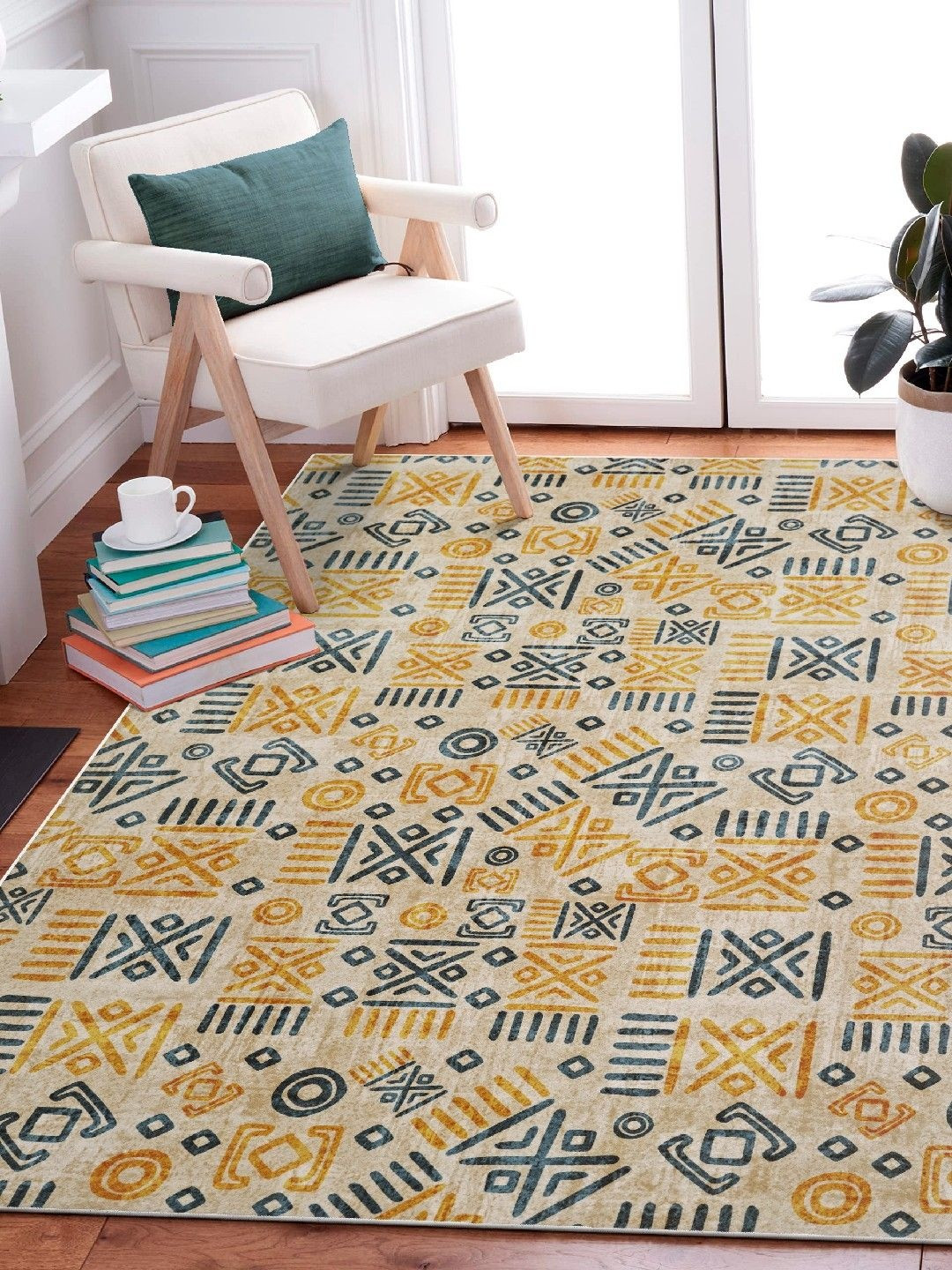Kaleen India Unisex Geometric Regular Anti-Skid Backing Washable Indoor-Outdoor Rugs
