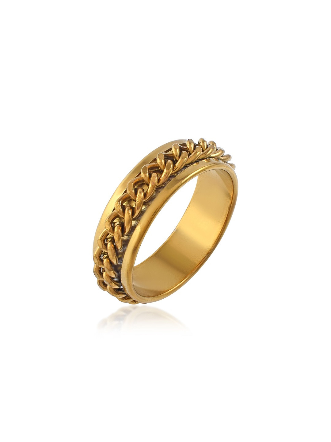 DZINETRENDZ Unisex Gold Plated Spinner Textured Finger Ring