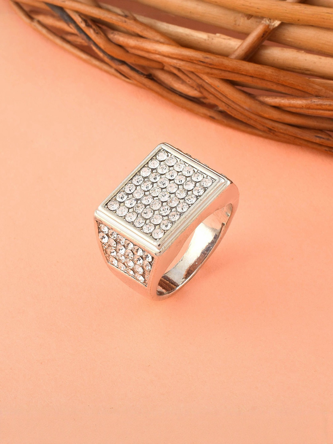 DZINETRENDZ Brass White Goldplated CZ Imitation Diamond Fingerring