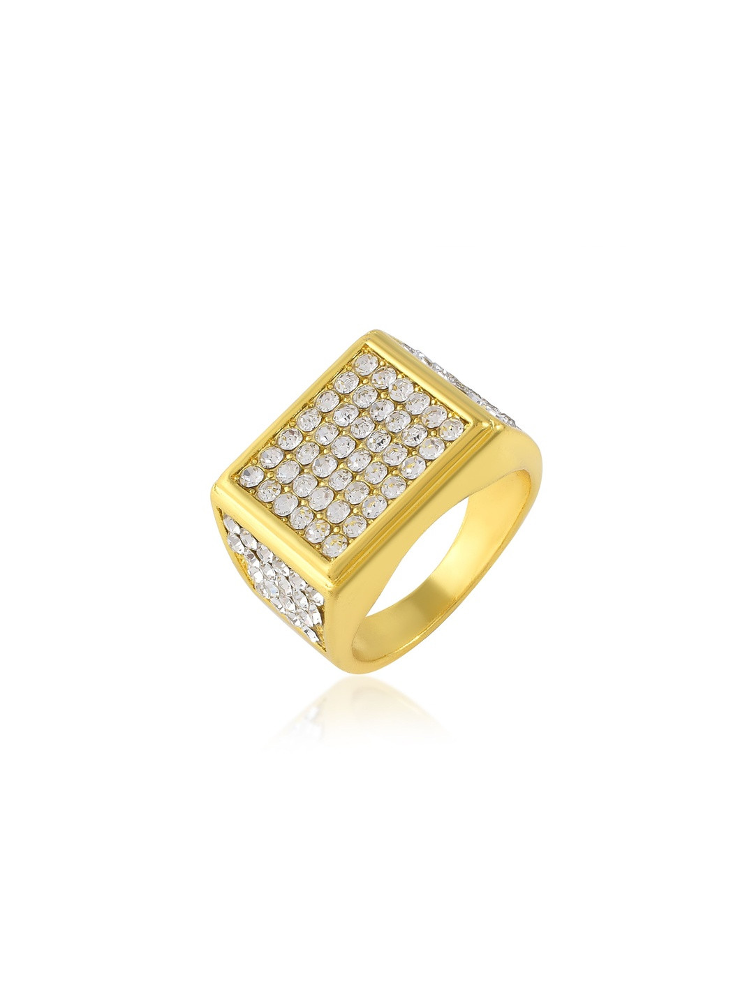 DZINETRENDZ Unisex Gold Plated Cubic Zirconia Studded Engagement Finger Ring