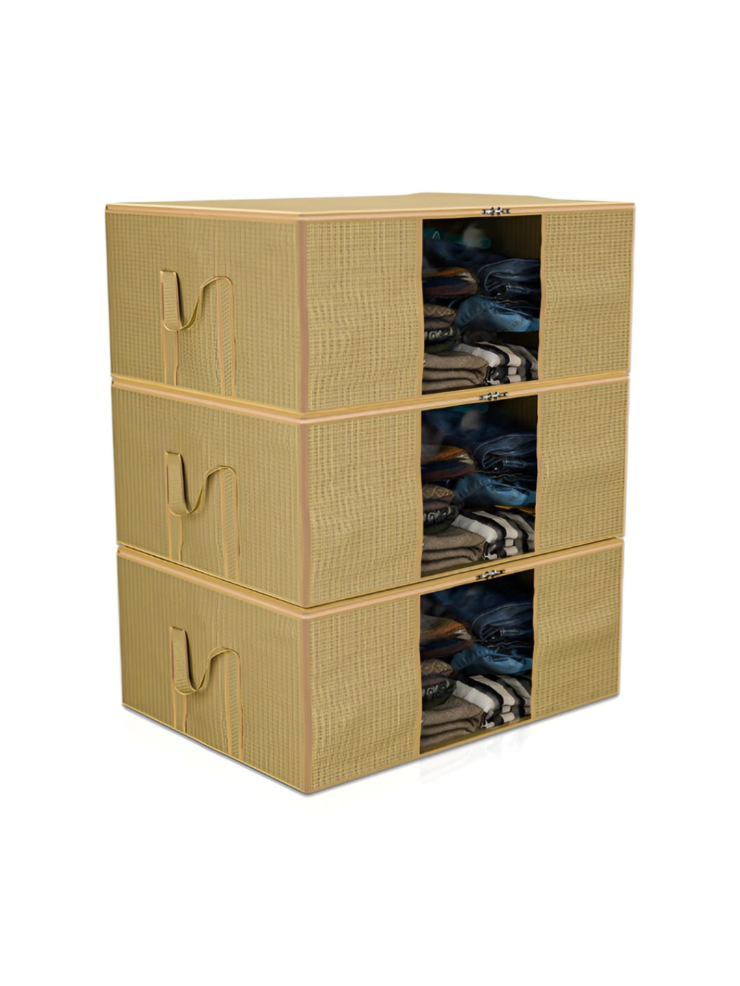 Aura Gold-Toned 3 Pieces Self Design Blanket Covers Organisers