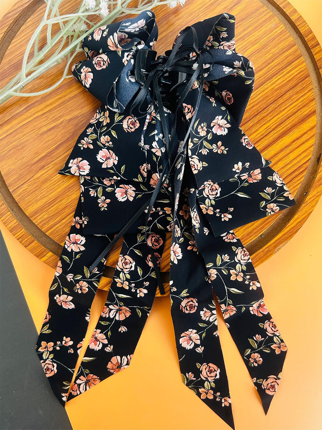 Radhya Accessories Women Long Floral Bow Hair Claw Clip