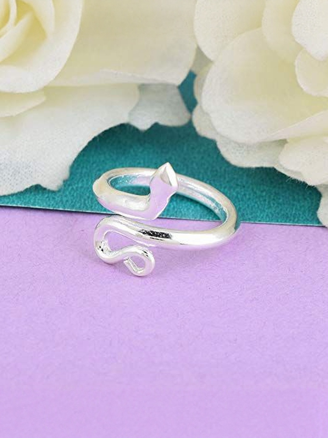 Brass Metal Silver Plated Nagdevta Snake Adjustable Finger Ring