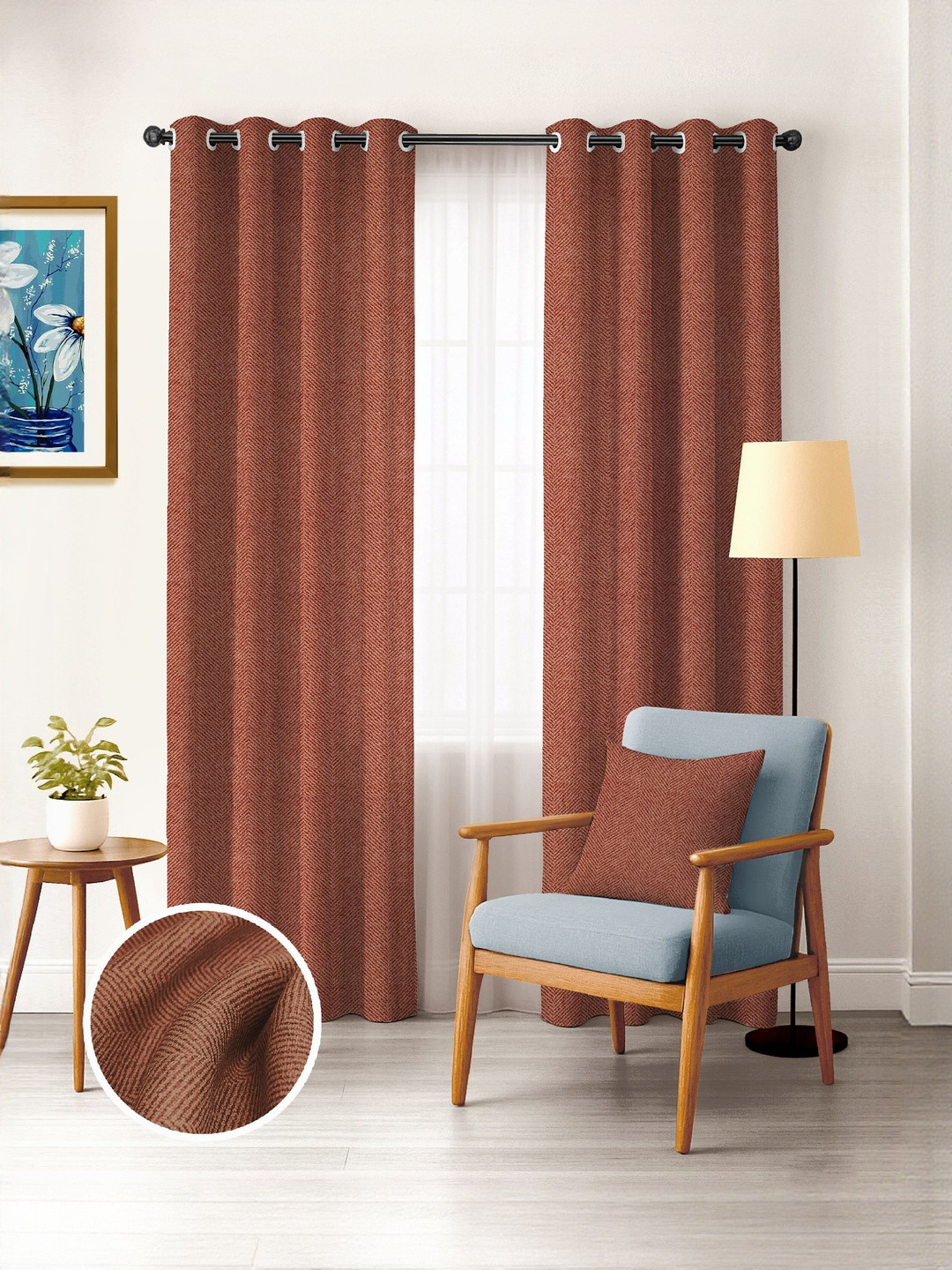 Myntra Elegant Homes Rust Set of 2 Self Design Black Out Door Curtain
