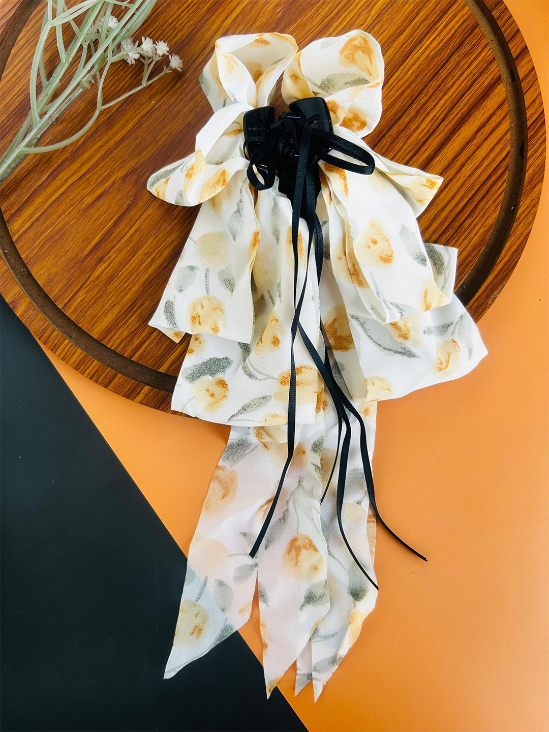 Radhya Accessories Women Long Floral Bow Hair Claw