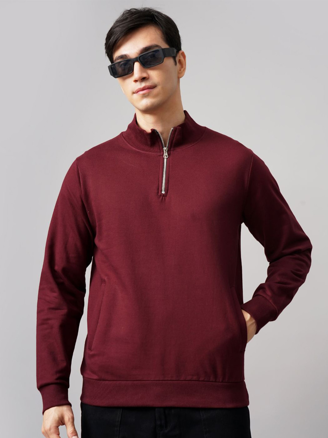 PAUL STREET Men High Neck Long Sleeves Cotton Sweatshirt