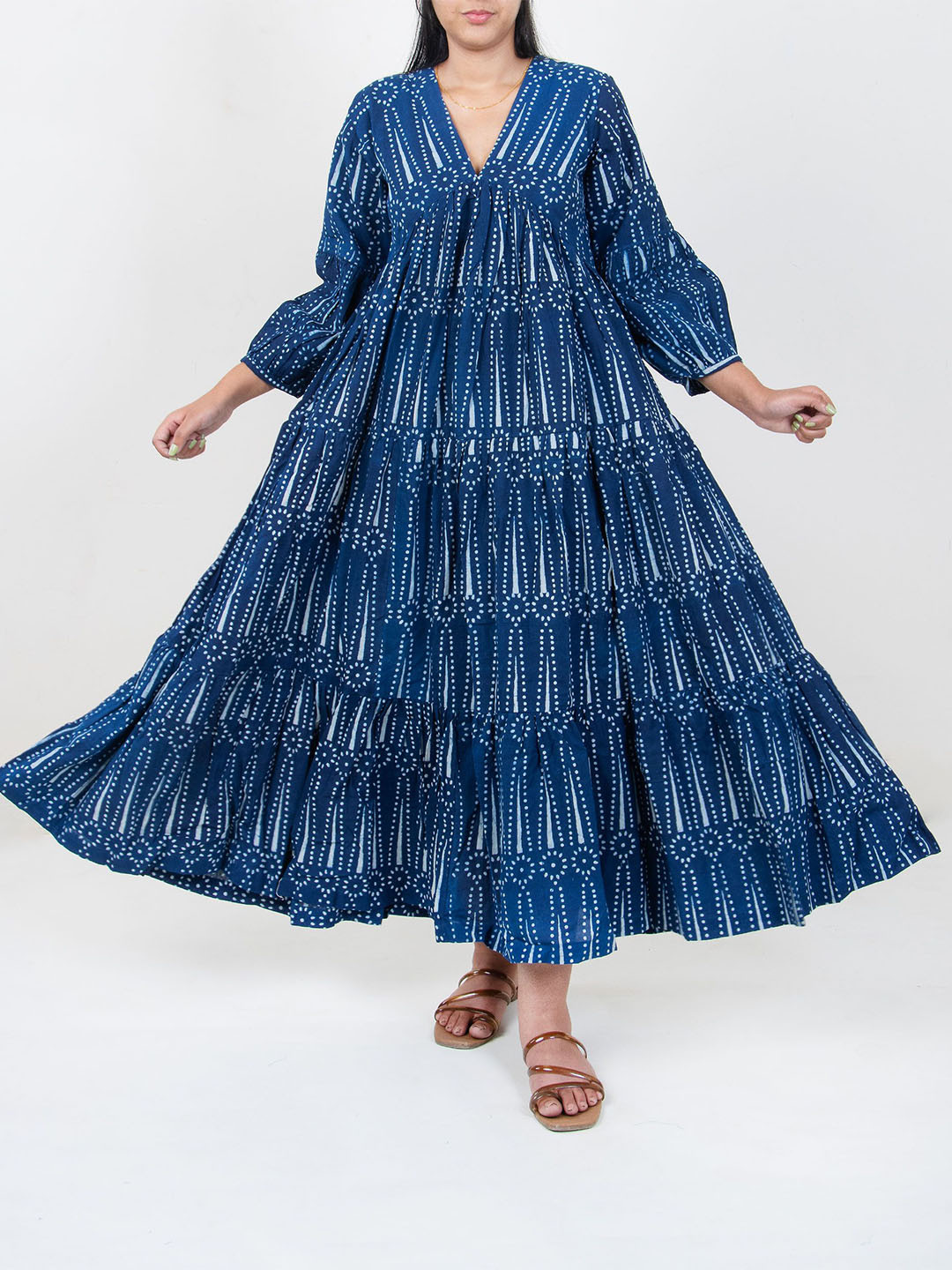 DMAASA Women Printed Tiered Pleated Detail Empire Maxi Dress