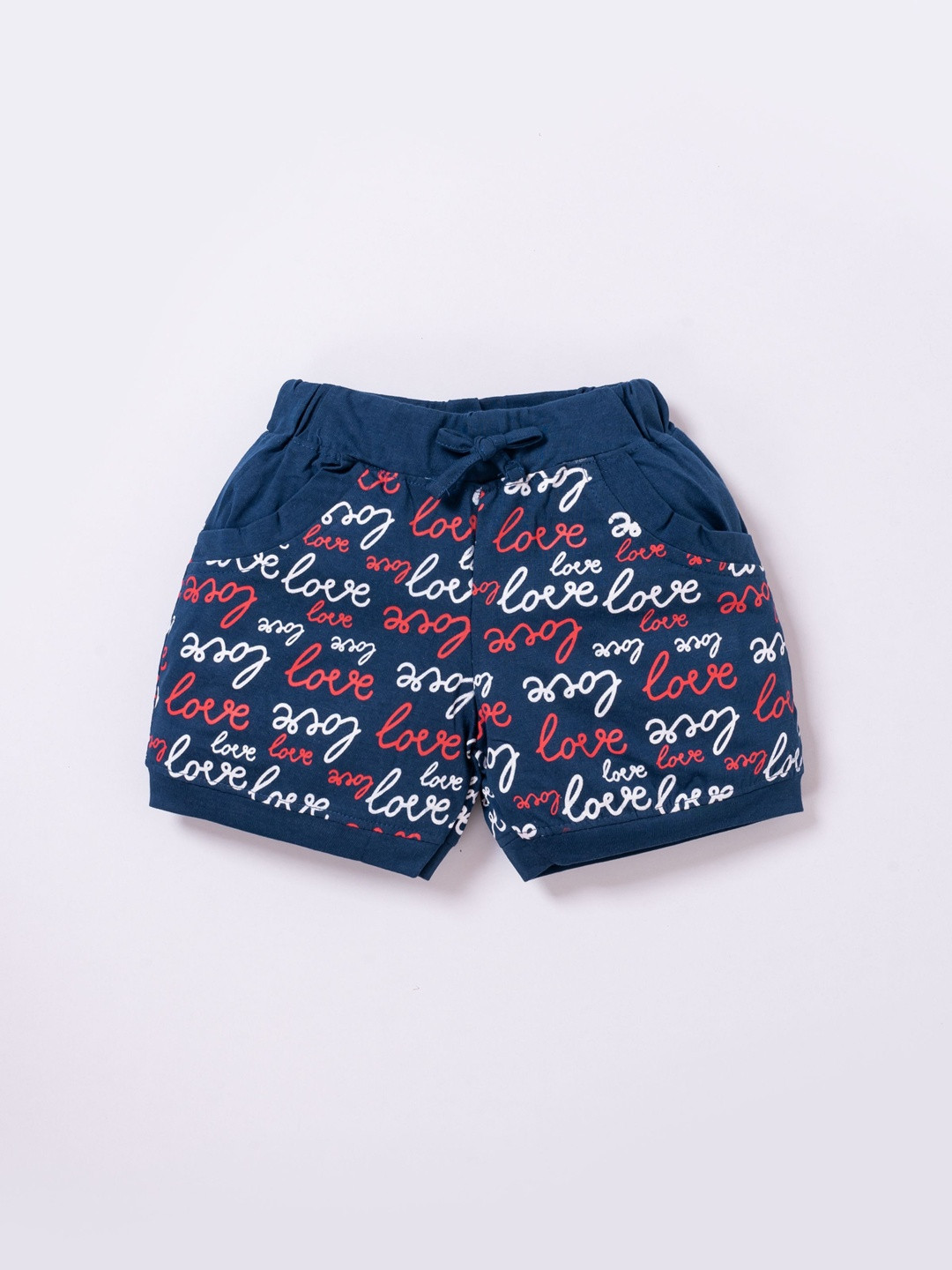 GEMINI Girls Blue Typography Printed Cotton Mid Rise Hot Pants Shorts