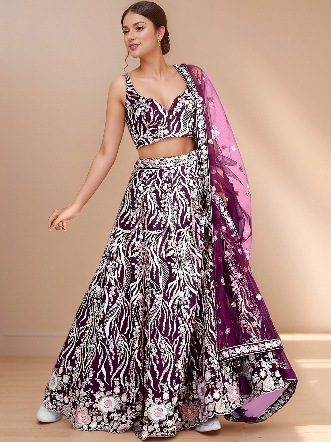 DIVASTRI Women Sequins Embroidered Work Soft Net Designer Lehenga Choli with Dupatta