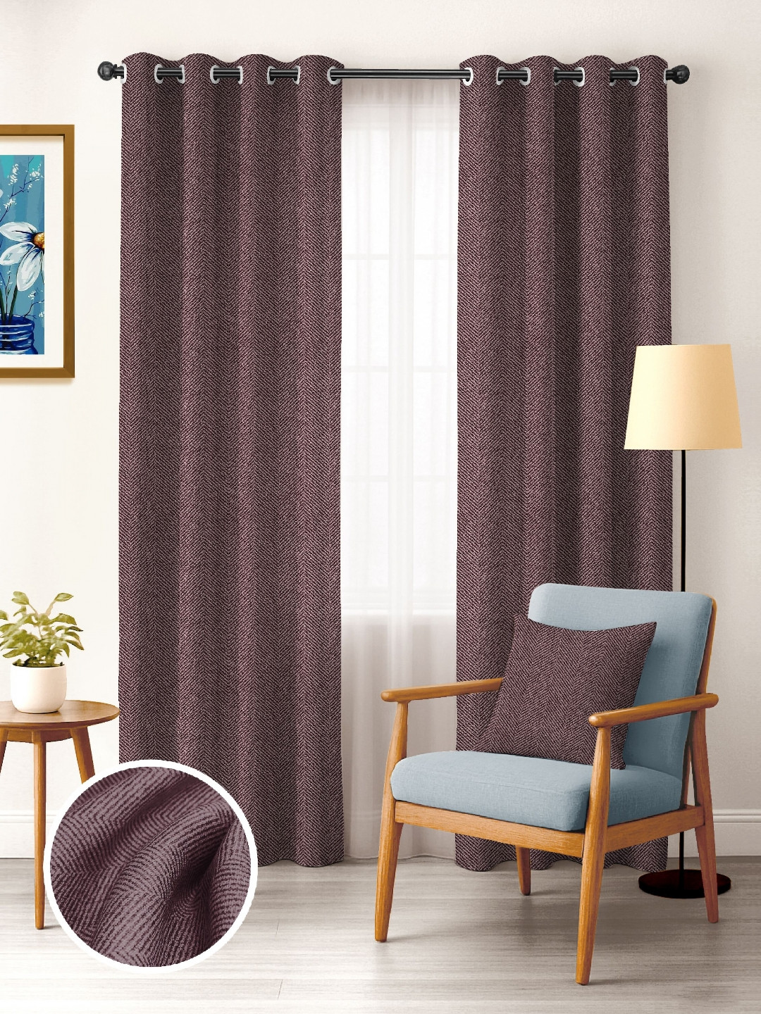 Nefertiti Home 2 Pieces Tan-Coloured Black Out Long Door Curtain