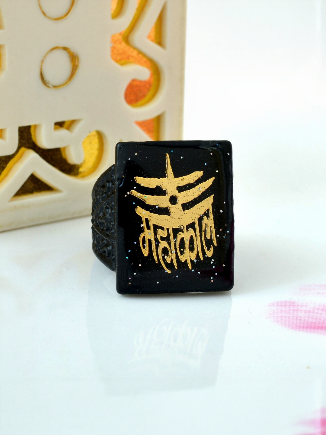 Brass Black Satin silky finish MAHAKAAL fashion finger ring