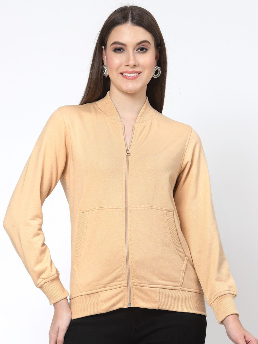 R.Code by The Roadster Life Co. Women Mock Collar Full Sleeves Front-Open Sweatshirt