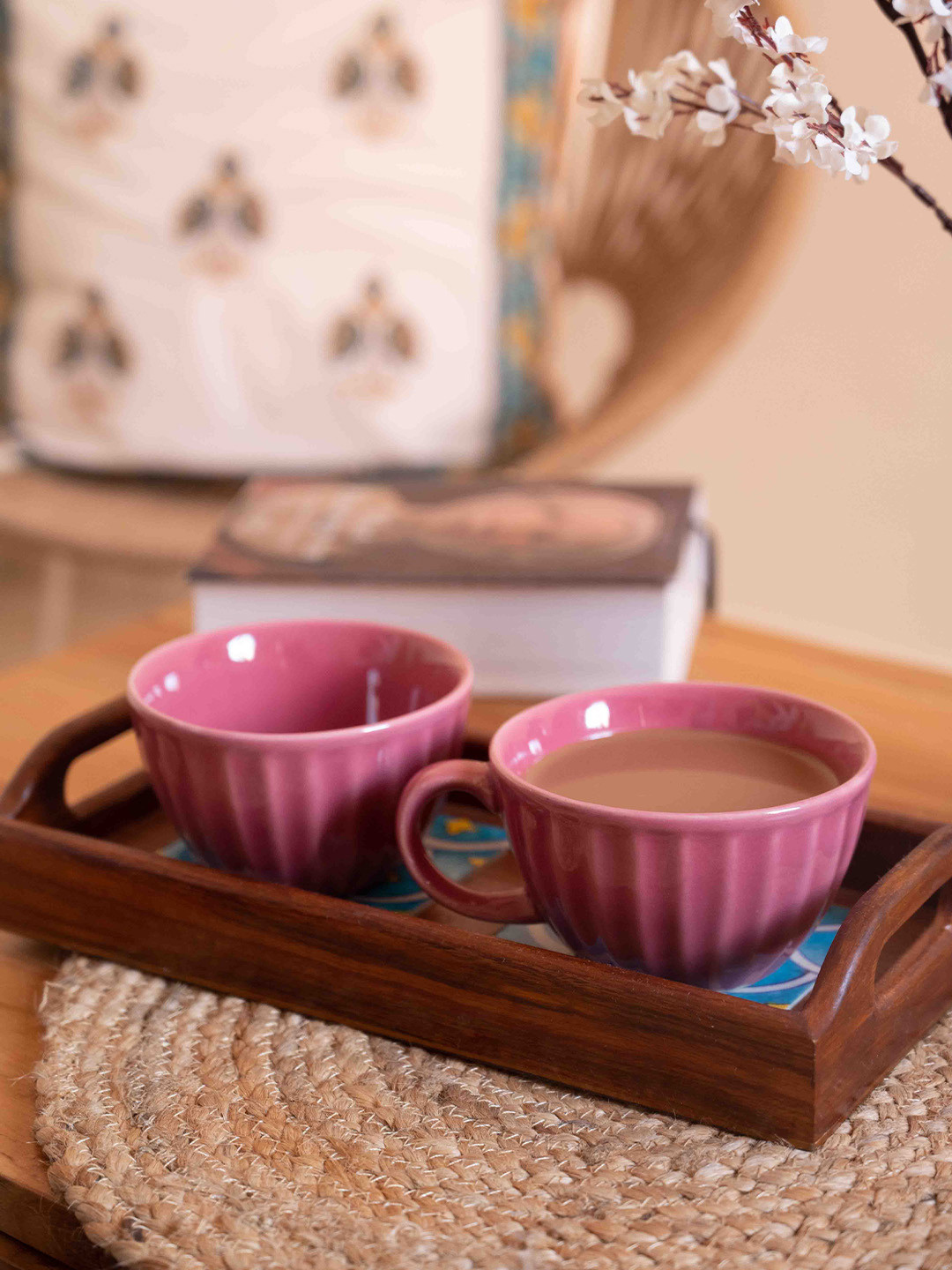 ARAVALII Pink 2 Pieces Textured Ceramic Cups - 250ml