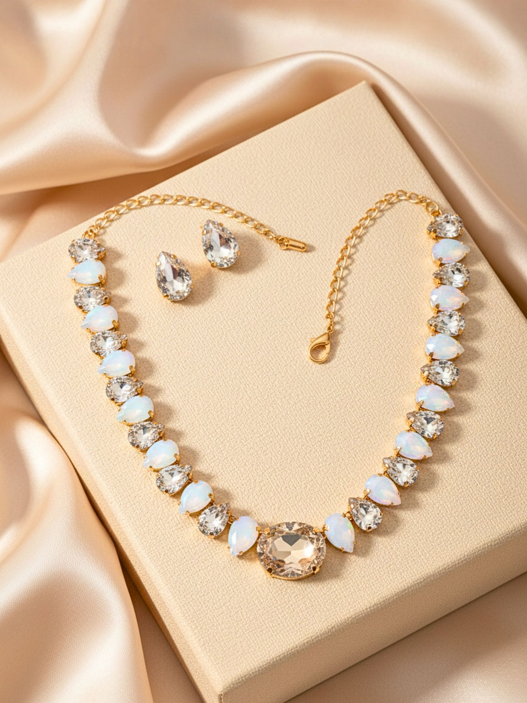 Anouk Women Gold Plated Cubic Zerconia Crystal Gemstone Studded Jewelry Set