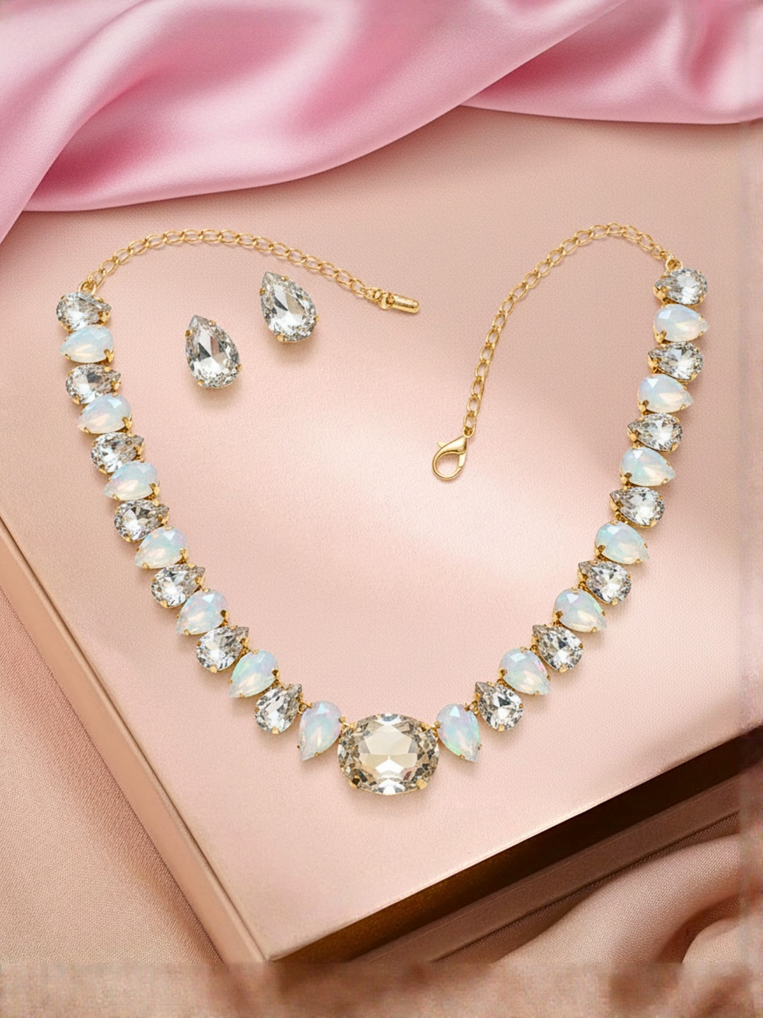 MANSIYAORANGE Gold Plated Cubic Zirconia Studded Jewellery Set