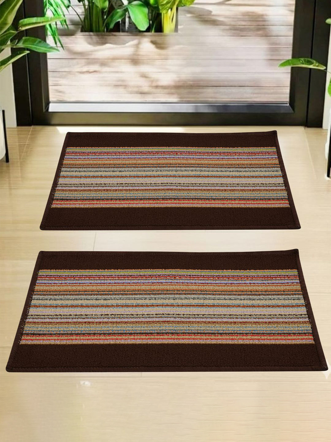 DREAM WEAVERZ Dark Brown 2 Pieces Anti Skid Door Mats