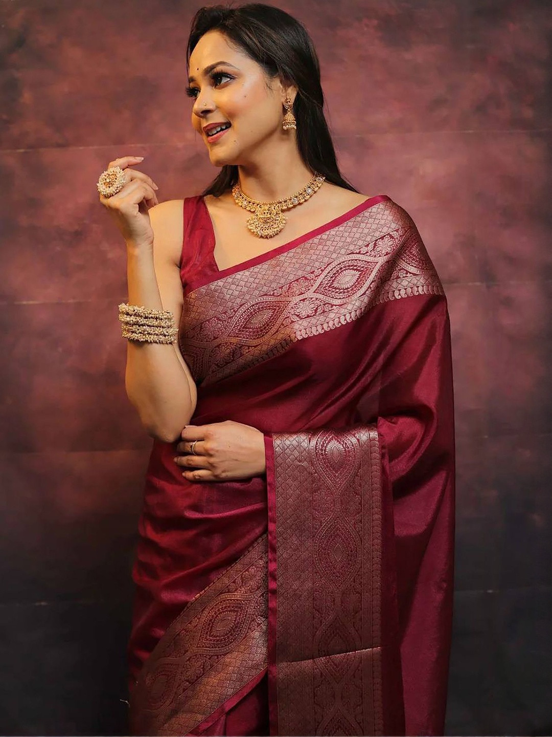 Moda Rapido Women Solid Zari Silk Blend Saree with Woven Design  Border