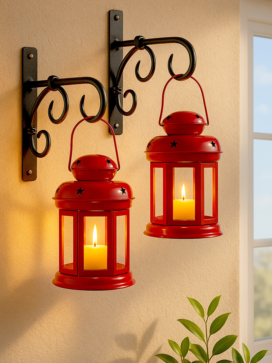 Homesake Red 2 Pieces Textured Tea Light Holder