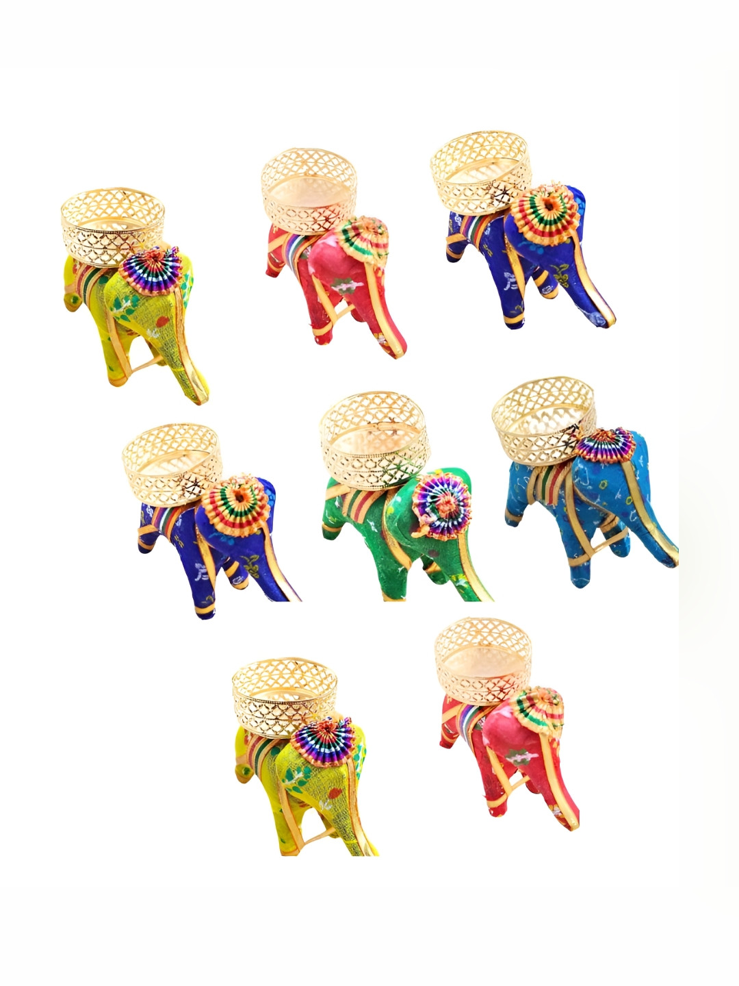 PUFFSMART Gold-Toned & Green 8 Pieces Elephant Tealight Candle Holders