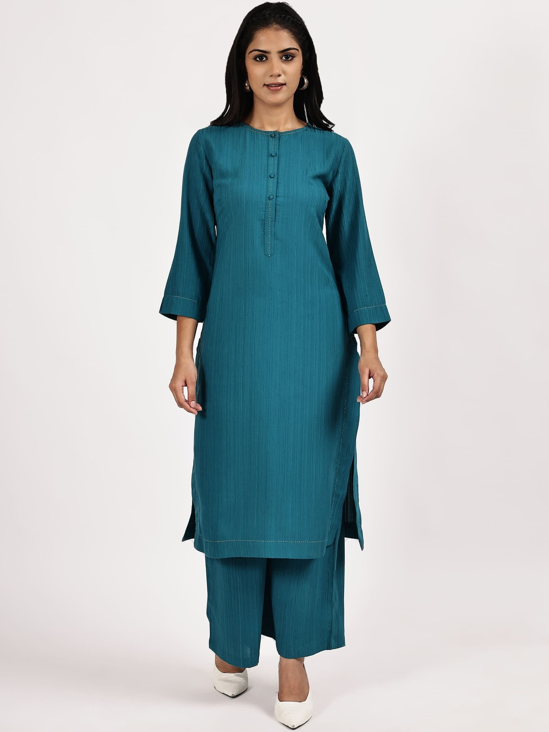 BEBLA Self Design Round Neck Straight Kurta With Palazzos