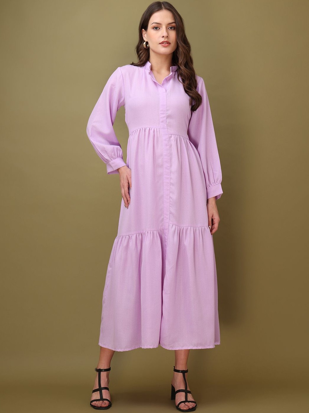 Solid Fit & Flare Purple Dress