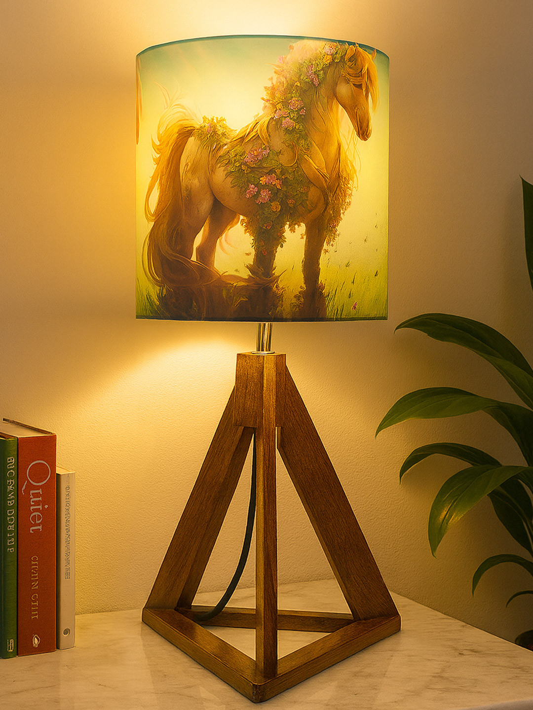 Homesake Brown & Blue Printed Triangle Table Lamps